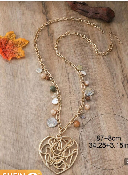 One Fashionable Casual Beaded Heart Shaped Alloy Necklace