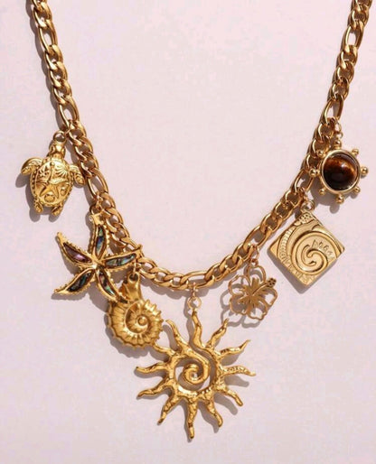 1pc Elegant Vintage 18k Gold Plated Stainless Steel Waterproof Pendant Necklace