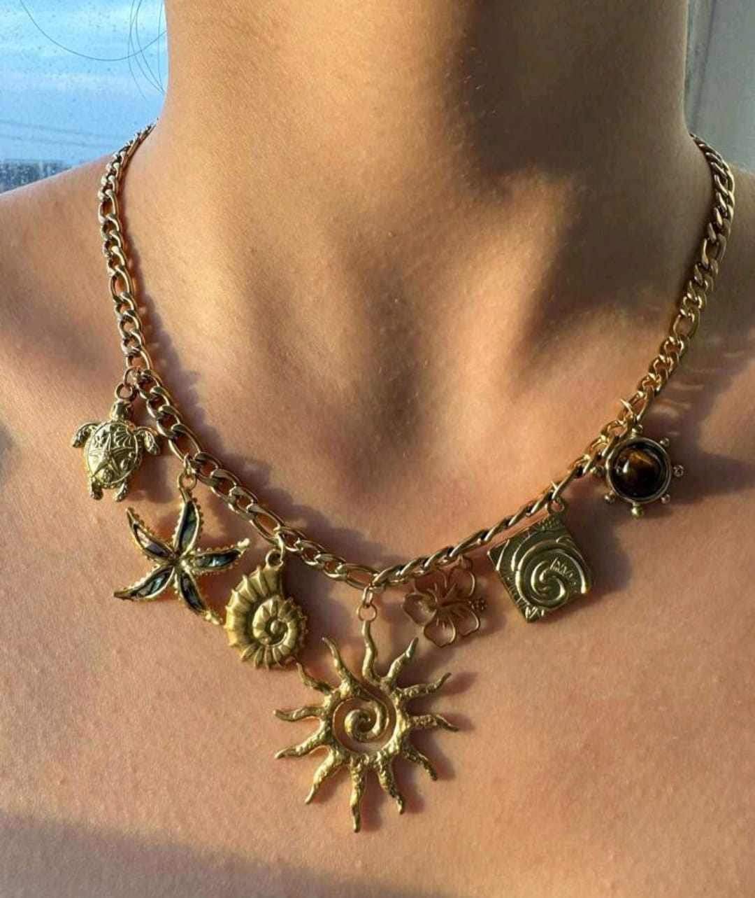 1pc Elegant Vintage 18k Gold Plated Stainless Steel Waterproof Pendant Necklace
