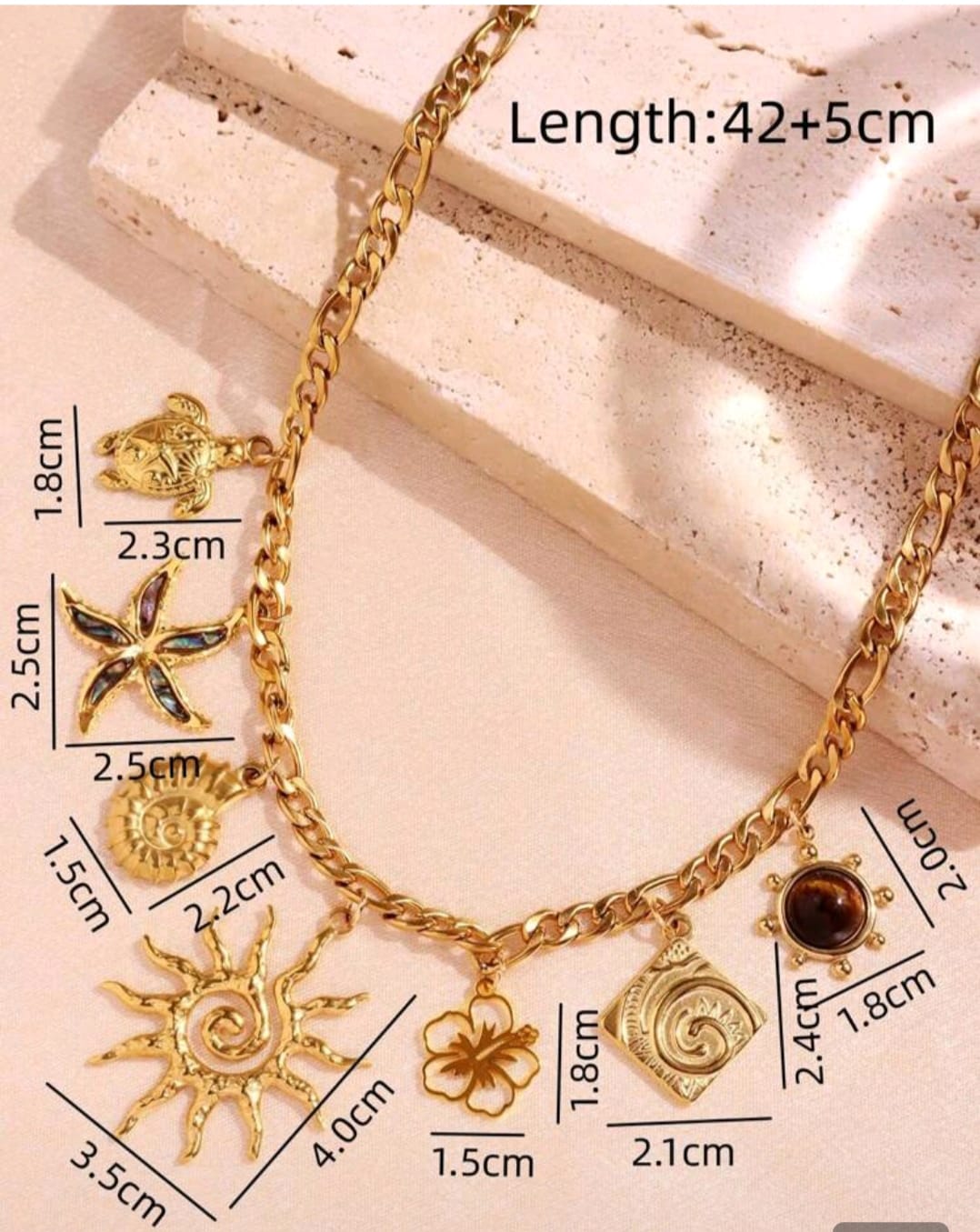 1pc Elegant Vintage 18k Gold Plated Stainless Steel Waterproof Pendant Necklace