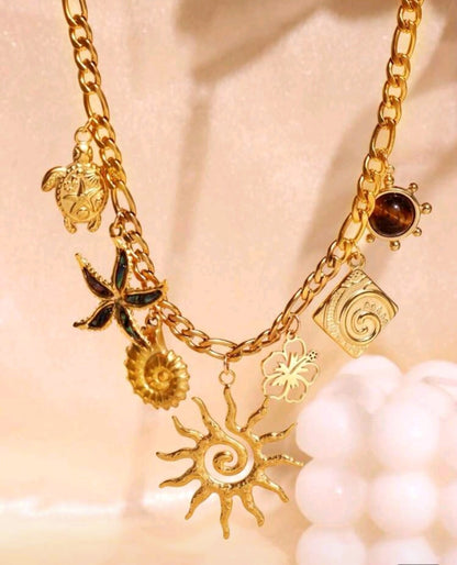 1pc Elegant Vintage 18k Gold Plated Stainless Steel Waterproof Pendant Necklace