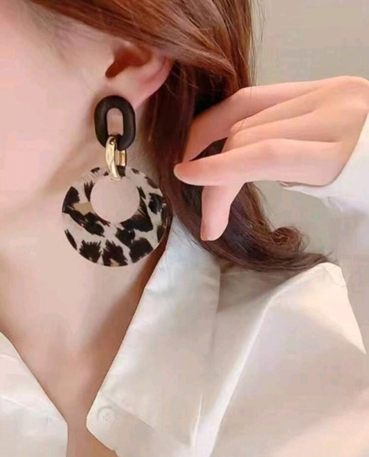 Leopard Print Geometric Hoop Earrings