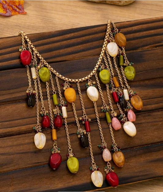 1pc Vintage Bohemian Tassel Multi-Color Pendant Necklace