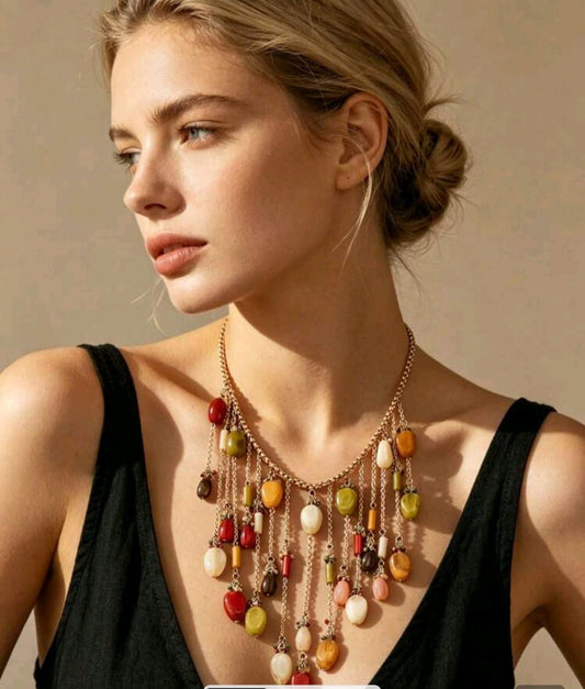 1pc Vintage Bohemian Tassel Multi-Color Pendant Necklace