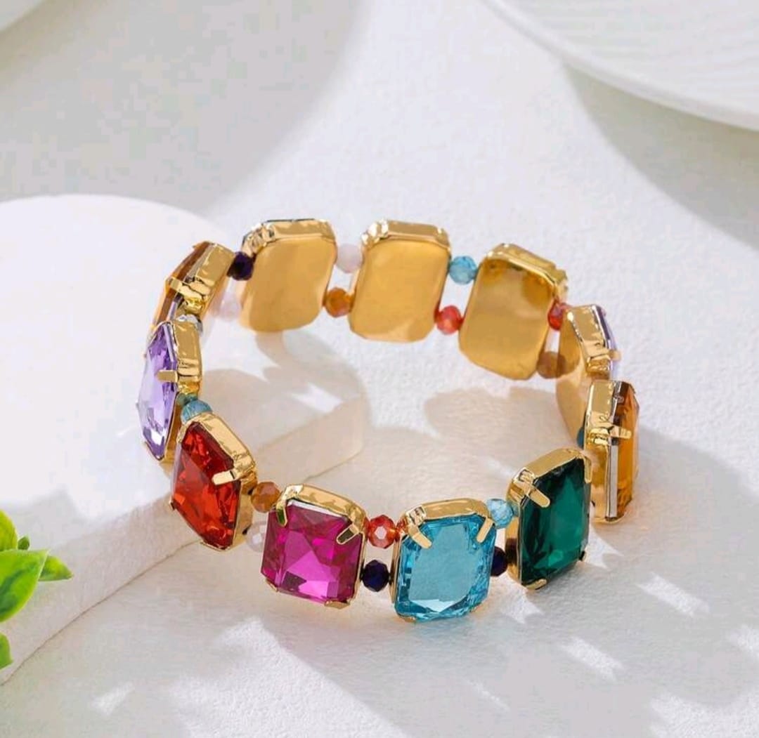 1pc Rainbow Contrast Color Square Zirconia Bracelet