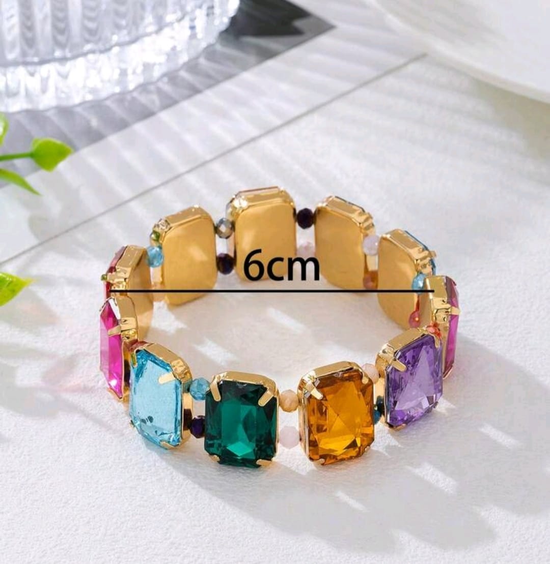 1pc Rainbow Contrast Color Square Zirconia Bracelet