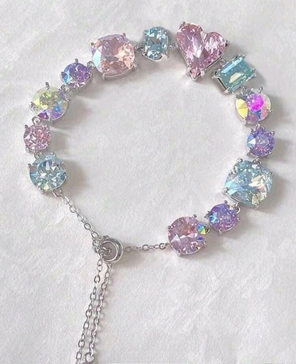 1pc Heart & Geometric Colorful Zirconia Stone Women Bracelet