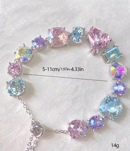 1pc Heart & Geometric Colorful Zirconia Stone Women Bracelet