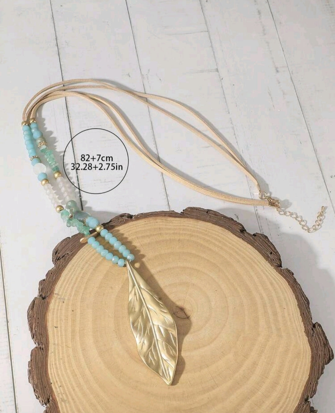 1pc Fashionable Leaf-Shaped Beaded Necklace