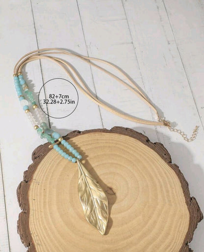 1pc Fashionable Leaf-Shaped Beaded Necklace