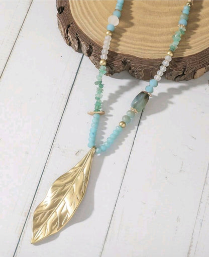 1pc Fashionable Leaf-Shaped Beaded Necklace