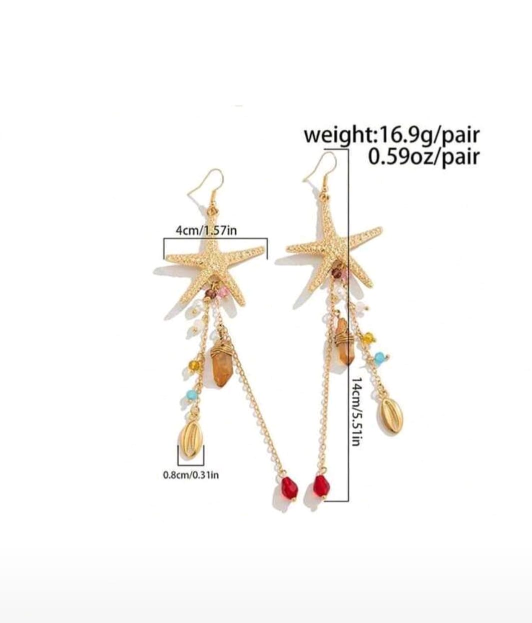 1 Pair Bohemian Style Sea Element Metal Starfish Shell Pendant Earrings