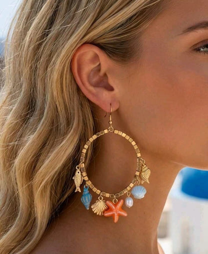 2pcs Vacation Style Starfish, Seashell, Seahorse Earrings,