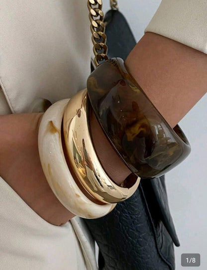 3pcs/Set Arch-Shaped Resin Bracelets, Luxury Fashion, Street Style