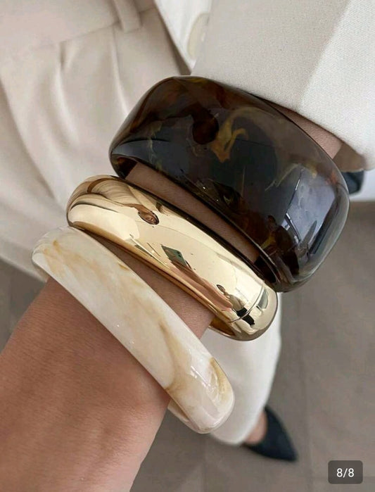 3pcs/Set Arch-Shaped Resin Bracelets, Luxury Fashion, Street Style