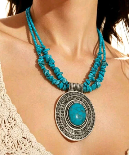 1pc New Bohemian Vintage Handcrafted Asymmetrical Stone Beaded Necklace