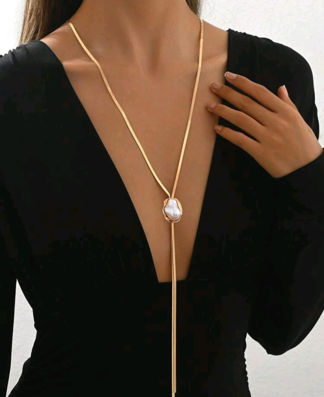 1pc 18K Gold Plated Stainless Steel Minimalist Elegant Luxury Snake Bone Chain Y-Necklace