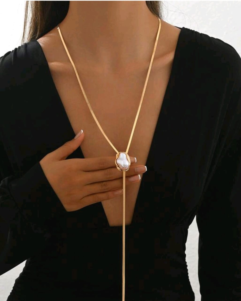 1pc 18K Gold Plated Stainless Steel Minimalist Elegant Luxury Snake Bone Chain Y-Necklace