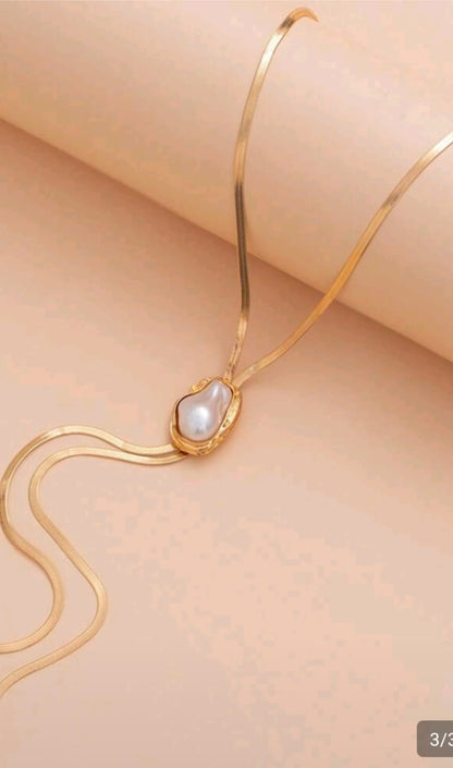1pc 18K Gold Plated Stainless Steel Minimalist Elegant Luxury Snake Bone Chain Y-Necklace