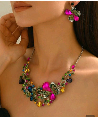1 Set Luxury French Elegant Floral Jewelry Set Encrusted With Artificial Gemstones