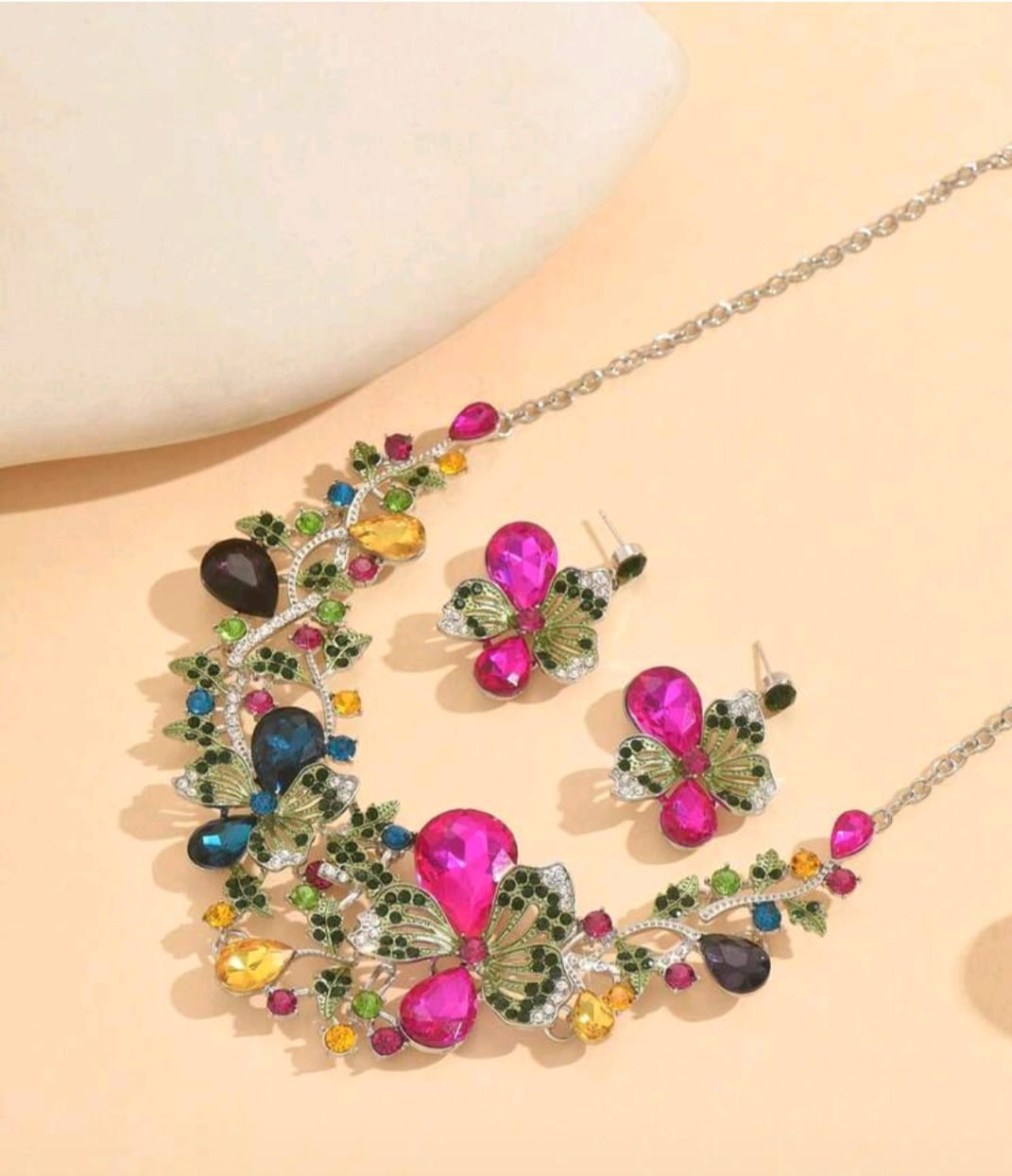 1 Set Luxury French Elegant Floral Jewelry Set Encrusted With Artificial Gemstones