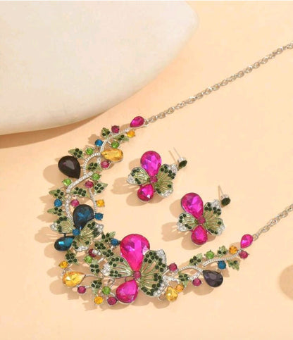 1 Set Luxury French Elegant Floral Jewelry Set Encrusted With Artificial Gemstones