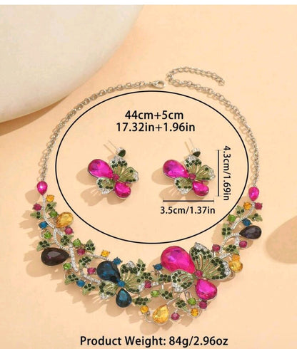 1 Set Luxury French Elegant Floral Jewelry Set Encrusted With Artificial Gemstones