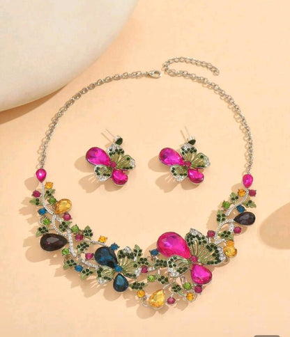 1 Set Luxury French Elegant Floral Jewelry Set Encrusted With Artificial Gemstones