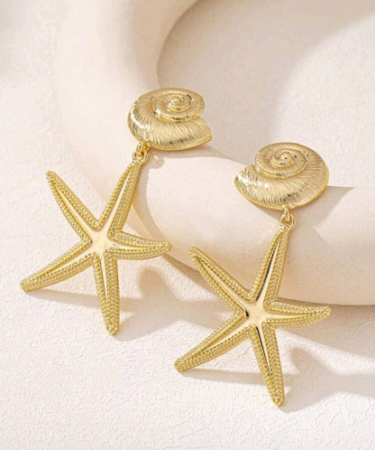 1 Pair Fashionable Versatile Retro Starfish & Shell Dangle Earrings