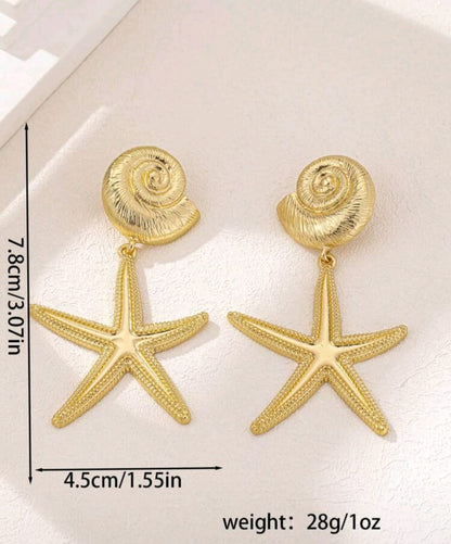 1 Pair Fashionable Versatile Retro Starfish & Shell Dangle Earrings
