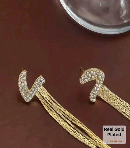 1pc 18K Gold Plated Stainless Steel Long Tassel Earrings