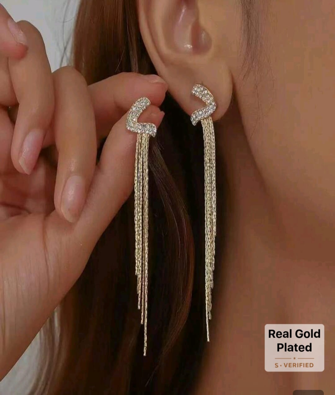 1pc 18K Gold Plated Stainless Steel Long Tassel Earrings
