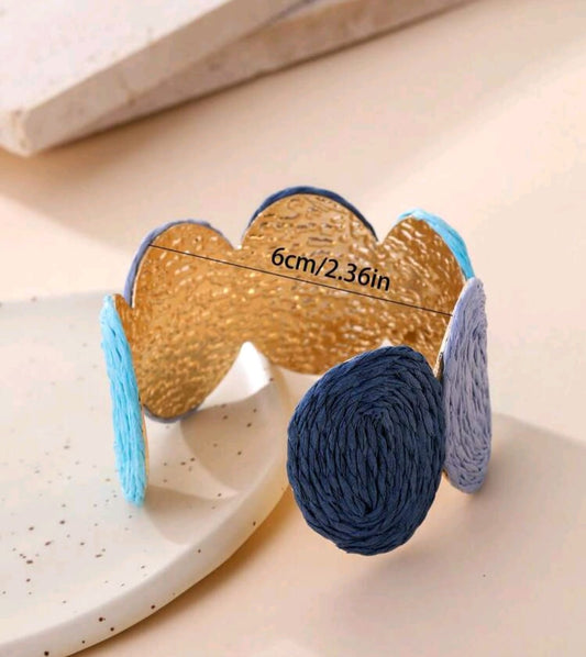 1pc Vintage Round Woven Bangle Bracelet, Bohemian Contrast Color Design