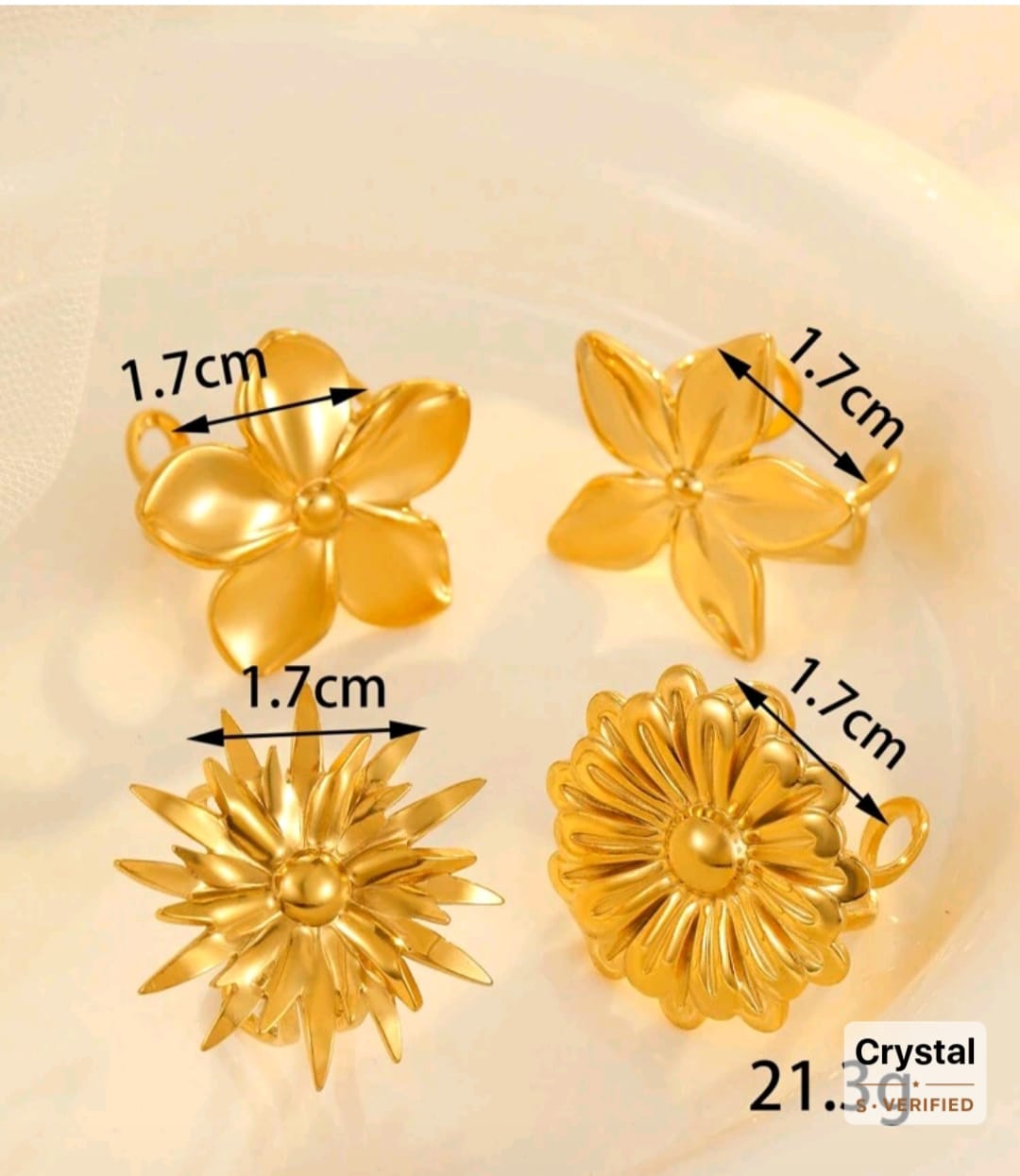 4pcs Stainless Steel Fashionable Exaggerated Golden Flower Heart And Other Shapes Ring Set