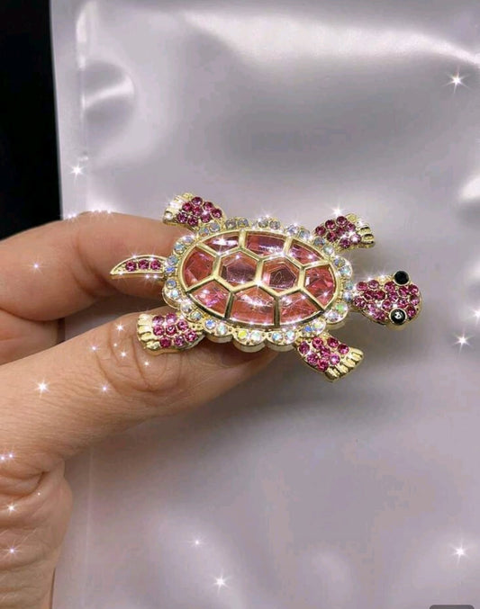 2pc Cute Crystal Rhinestone Turtle Brooch, PINK &BIG TURTLE+ LITTLE TURTLE
