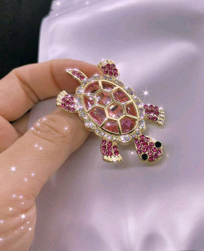 2pc Cute Crystal Rhinestone Turtle Brooch, PINK &BIG TURTLE+ LITTLE TURTLE