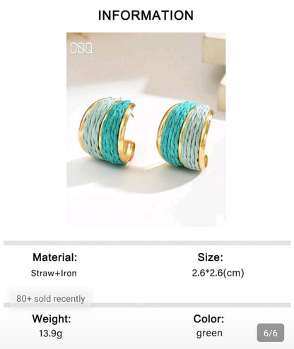 1 Pair Elegant Minimalist Patchwork C-Shape Handmade Raffia Earrings,