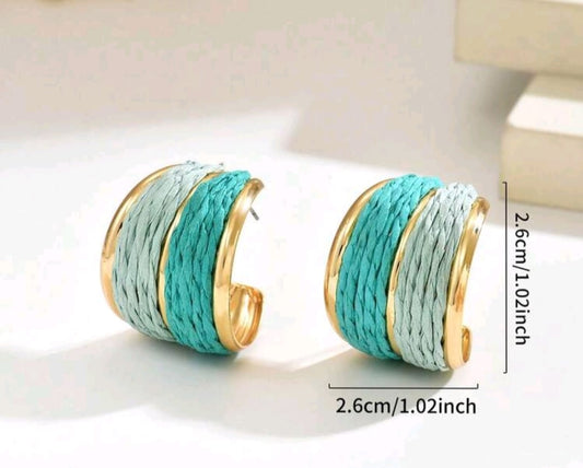 1 Pair Elegant Minimalist Patchwork C-Shape Handmade Raffia Earrings,