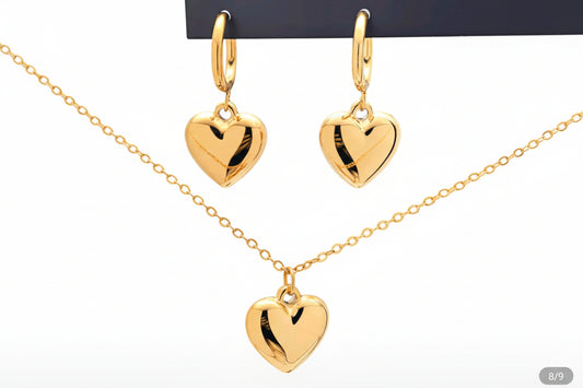 shein 2pcs 18K Gold Plated Stainless Steel Thick Heart Shaped Earrings & Pendant Set