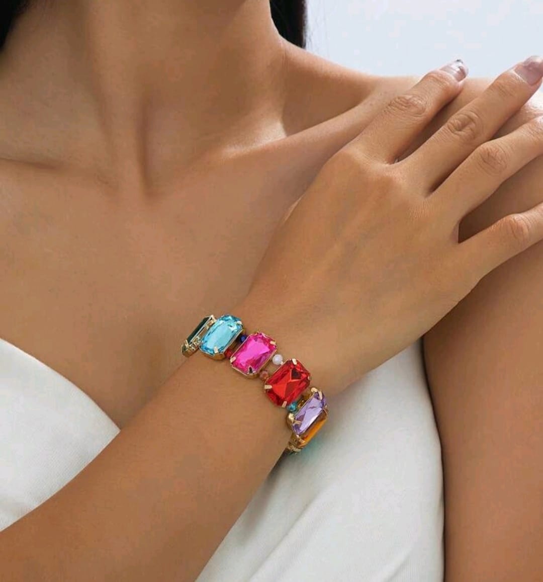 1pc Rainbow Contrast Color Square Zirconia Bracelet