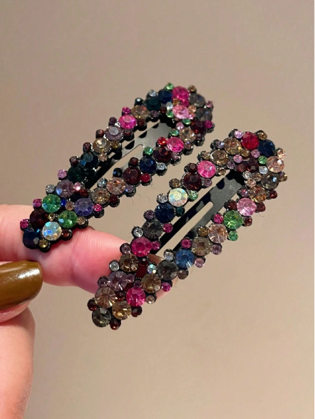 Multicolor Rhinestone Snap Hair Clips – Vintage Crystal Hair Barrettes Set