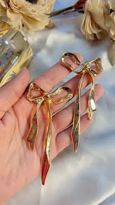 Shein 1 Pair Simple Creative Metal Gold Ribbon Bow Earrings