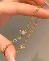 Shein 1pc Stainless Steel Sparkling Star Bracelet For Women, Shiny