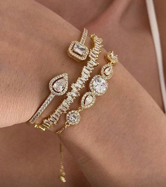 Shein 18K Gold-Plated 3-Piece CZ Bracelet Set | Gold Layered Jewelry Stack