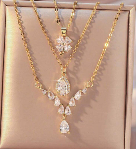 Shein Hihho 3Pieces Set Zirconia Pendant with Elegant Design Necklace