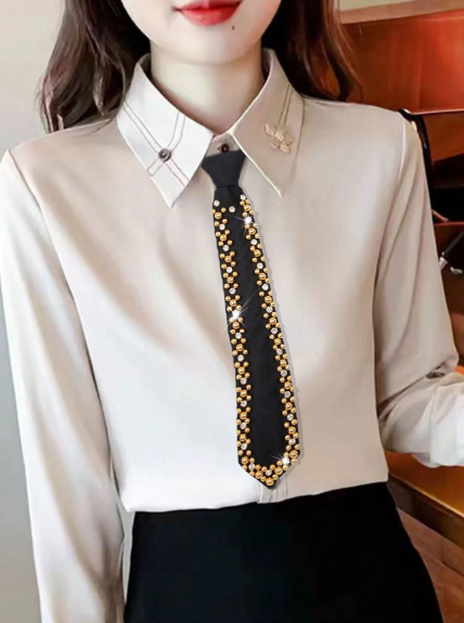 1pc Women Gold Crystal Decor Bowtie, Suitable For Girls & Ladies Party