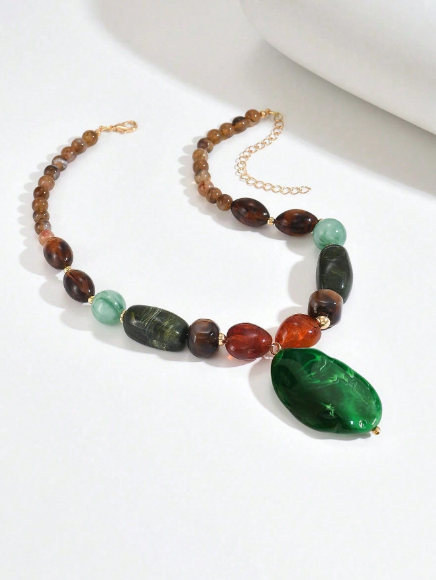 1pc Or More Fashionable Elegant Bohemian Multi-Color Plastic Handmade DIY Beaded Large Pendant Necklace
